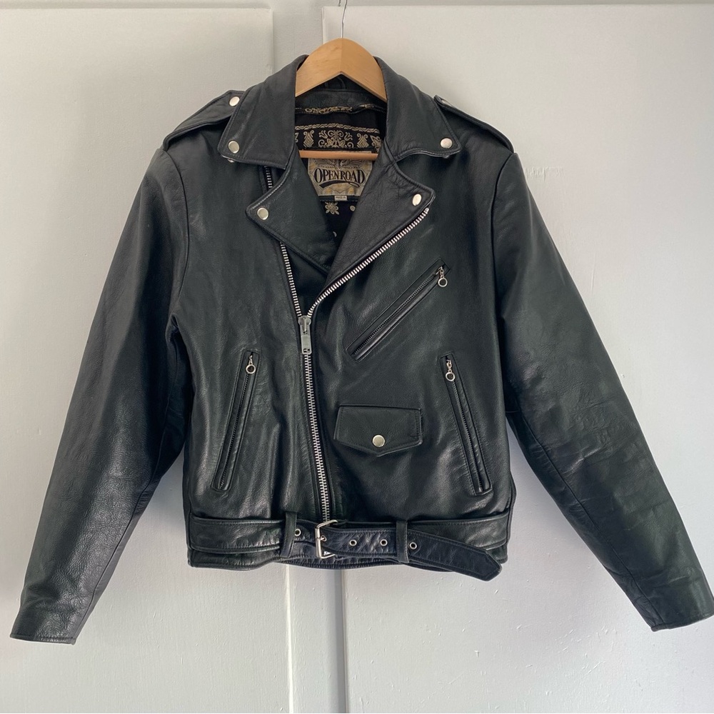 Women's Vintage Biker Black Full Grain Leather Jacket Thinsulate and Lined S/M